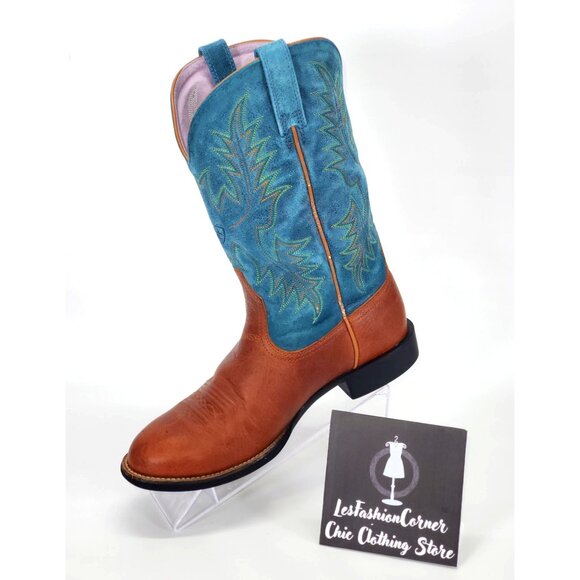 Ariat Women's Blue and Brown Leather Cowgirl Embroidered Wester Boots Sz 7B 1552 - Picture 13 of 15